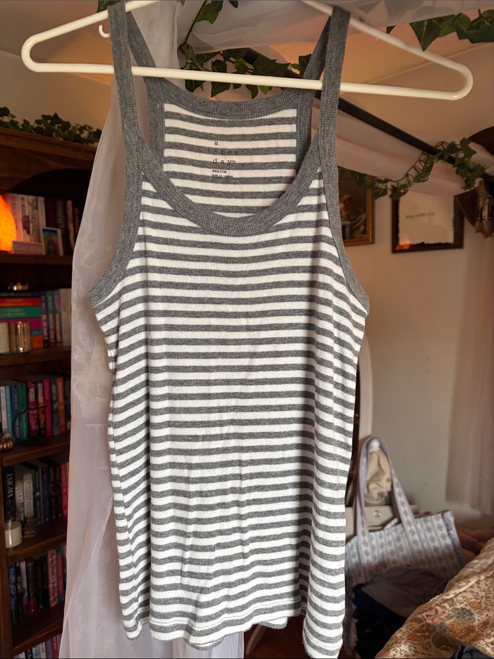 A New Day Gray & White Striped Tank Top